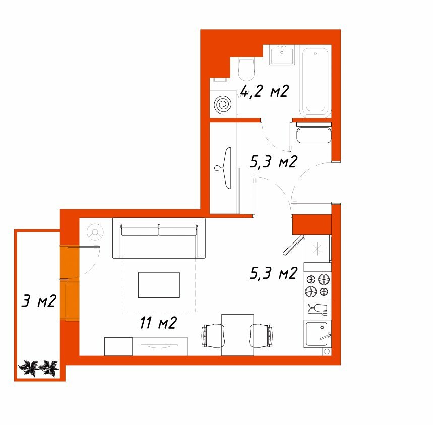 Квартира-студия 28,80 м2